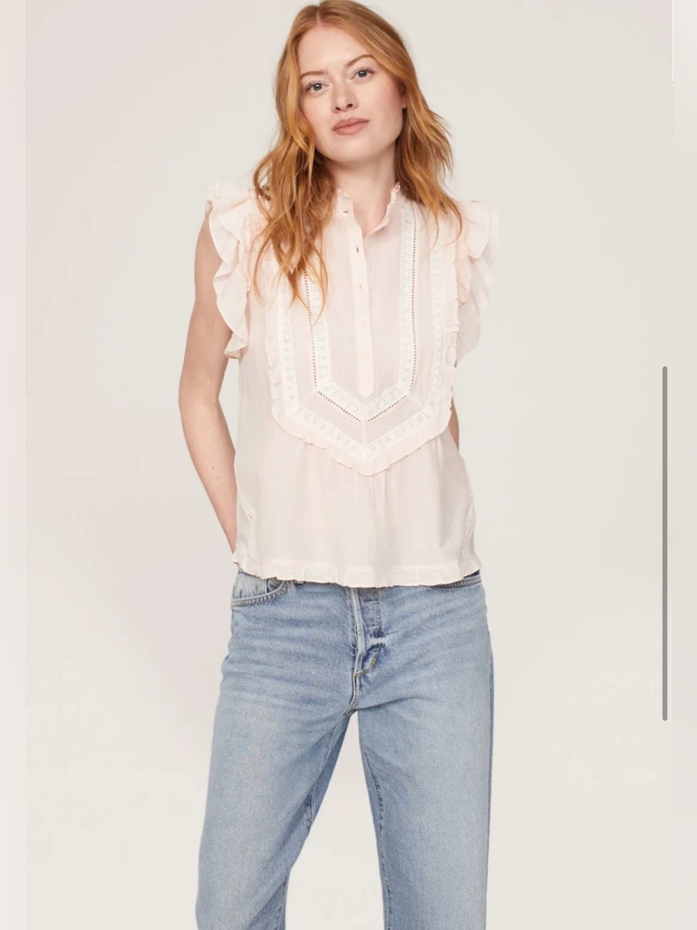 BNWT Zadig and Voltaire tama tomboy pink ruffle lace flutter sleeve blouse